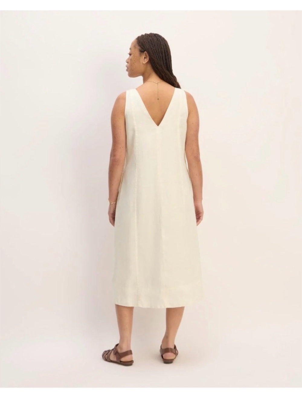 Everlane V-Neck Sleeveless Midi Dress in Cream - Picture 2 of 7